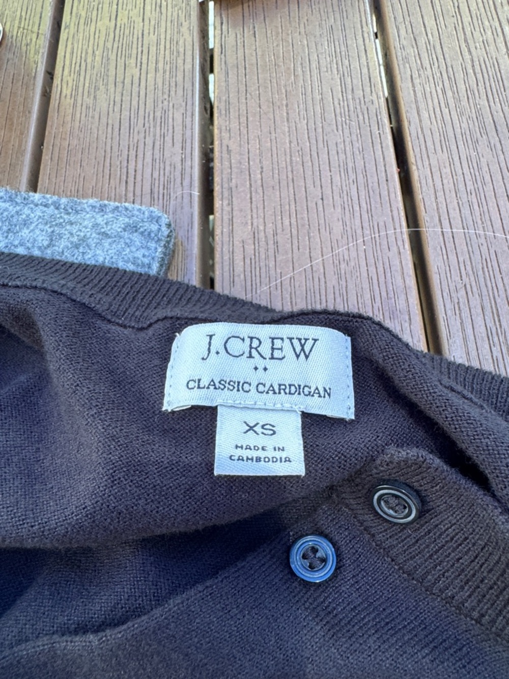 J. Crew Classic Cardigan in Deep Brown with Navy Buttons
